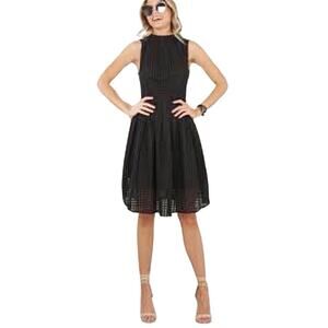 Anthropologie Deletta Cosgrove Fit & Flare Dress S Small Textured Check Black